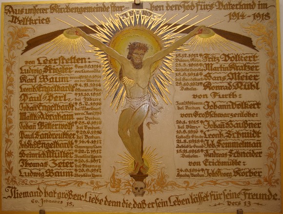 Ehrentafel 1914 - 1918 in der Sakristei